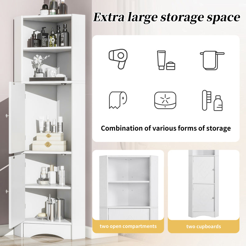 Badschrank, Badmöbel, Eckschrank mit zwei Ablagefächern, offenes Fach mit verstellbarem Einlegeboden,36.5 x 36.5 x 155 cm, weiß