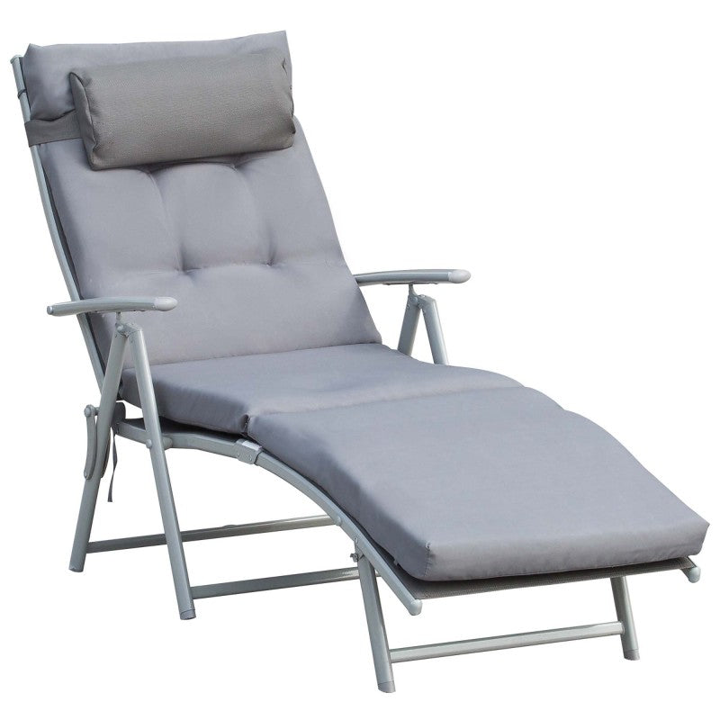 Sonnenliege Strandliege Gartenliege klappbar verstellbar mit Kissen, Grau