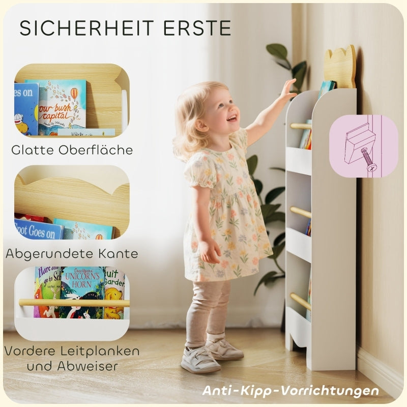 Bücherregal für Kinder Kinderregal mit 3 Ablagen Aufbewahrungsregal aus Holz Spielzeugregal für Spielzeug, Weiß
