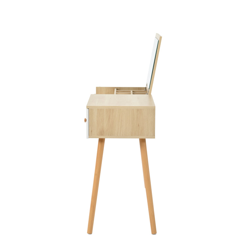 Schminktisch, Kosmetiktisch Mit Spiegel, Schminktisch aus Holz Mit Schubladen, geteilter Stauraum, große Lagerkapazität - Maße:B100/H78/T40 cm(ohne Hocker)(OLD SKU: WF319875AAW)