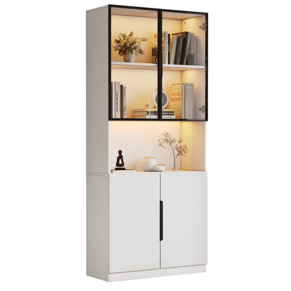 Moderne Vitrine Weiß 80x30x200cm - Glasschrank mit LED-Beleuchtung, Einstellbare Helligkeit & Farbtemperatur, Bücherregal für Sammlerstücke, weiß