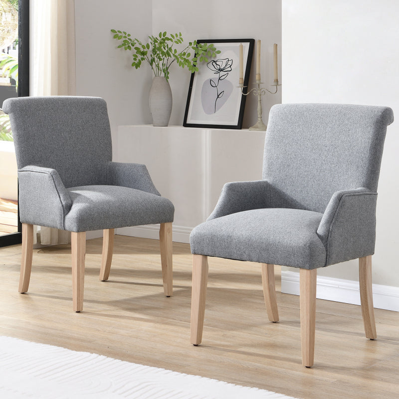 Esszimmerstuhl aus Leinen, 2er-Set, Küchenstuhl, Wohnzimmer-Loungesessel, Grau