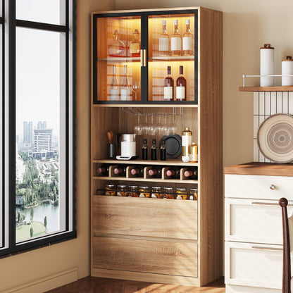 Badezimmerschrank,Spirituosenschrank,Vitrine Vitrinenschrank mit Glastüren und Beleuchtung 180 CM