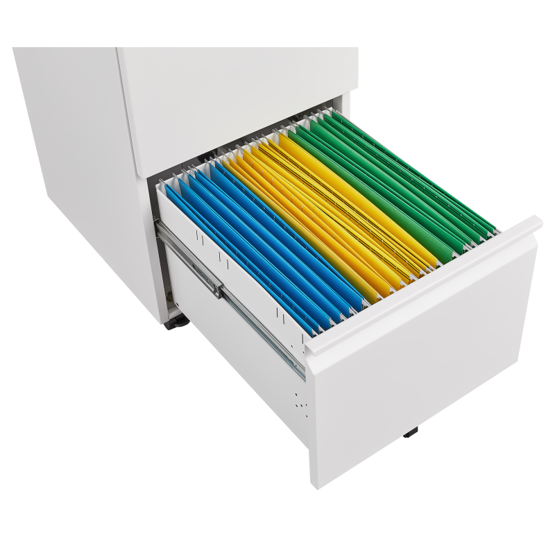 Metal 2 Drawer Mobile File Cabinet with Lock, Under Desk Office Steel Filing Cabinet, 25.6''H Legal/Letter Size Files Storage Cabinet,White