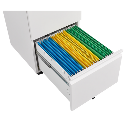 Metal 2 Drawer Mobile File Cabinet with Lock, Under Desk Office Steel Filing Cabinet, 25.6''H Legal/Letter Size Files Storage Cabinet,White