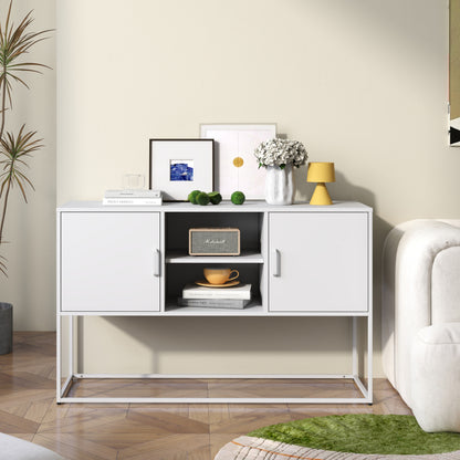 Weißer Metall-Akzent-Schrank, Sideboard-Buffet und Aufbewahrungs-Schrank-Safe, Robuster Metallbau mit stilvollem Weiß,  H 75 cm × B 120 cm × T 40 cm