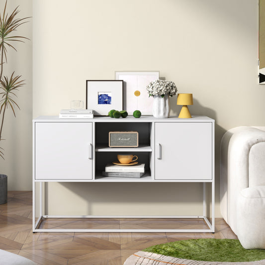 Weißer Metall-Akzent-Schrank, Sideboard-Buffet und Aufbewahrungs-Schrank-Safe, Robuster Metallbau mit stilvollem Weiß,  H 75 cm × B 120 cm × T 40 cm