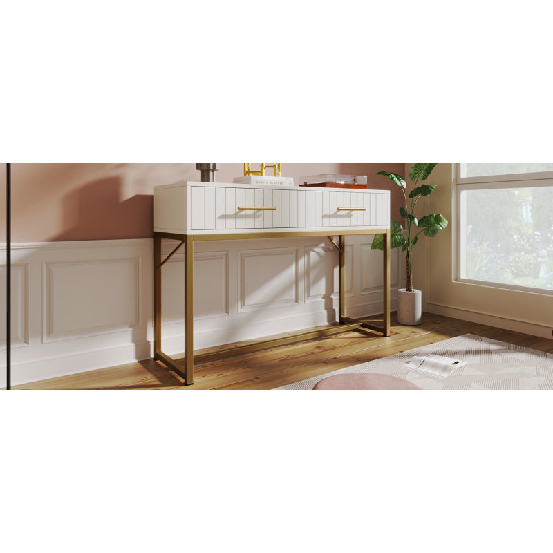 Schminktisch mit 2 Schubladen 75cm Höhe ,Kommode Schlafzimmer Highboard Weiss Sideboard Schubladenkommode Kommode für Schlafzimmer, Weiß -H75/B100/T45 cm
