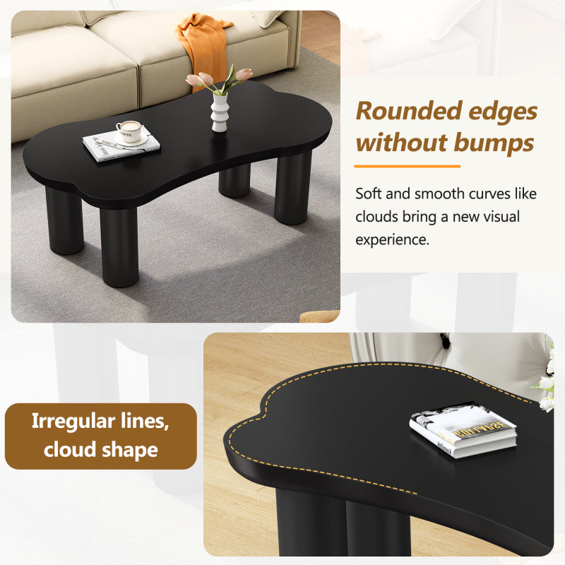 Unregelmäßiger Couchtisch in Knochenform mit 2 kleinen Bänken, großer Couchtisch L 113 cm, B 58 cm, H 40,5 cm, Tischplatte aus MDF und Beine aus PVC mit Filzboden, unregelmäßiger Couchtisch