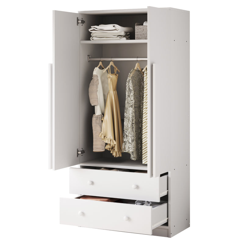 Kleiderschrank 70*40*170cm, Doppeltüren-Design, mit Schubladen und Ablagefächern, weiß