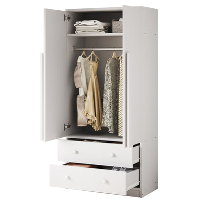 Kleiderschrank 70*40*170cm, Doppeltüren-Design, mit Schubladen und Ablagefächern, weiß