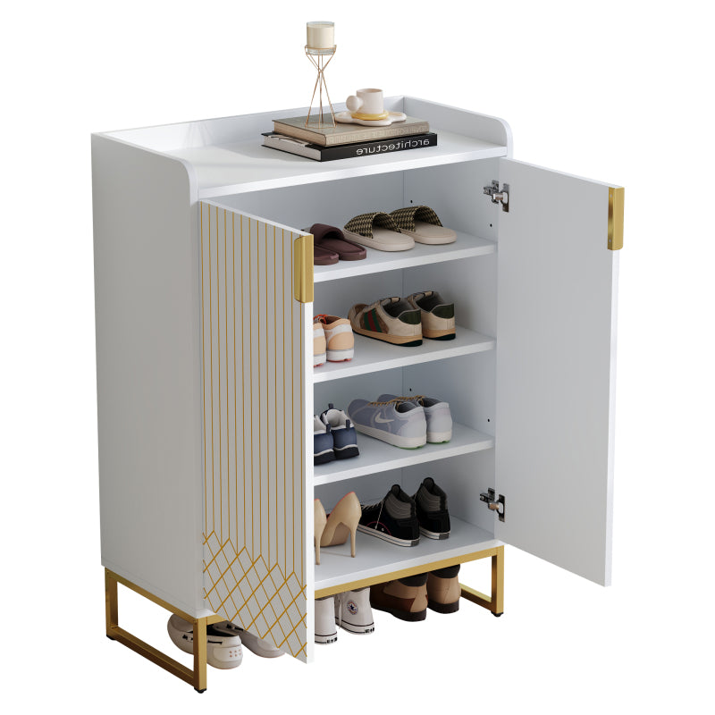 Moderner weißer Schuhschrank mit goldenen Metallbeinen, Aufbewahrungsschrank mit goldfarbenen Schranktüren, 75*37*105CM.