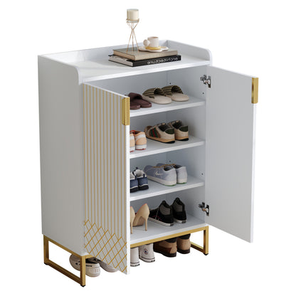 Moderner weißer Schuhschrank mit goldenen Metallbeinen, Aufbewahrungsschrank mit goldfarbenen Schranktüren, 75*37*105CM.