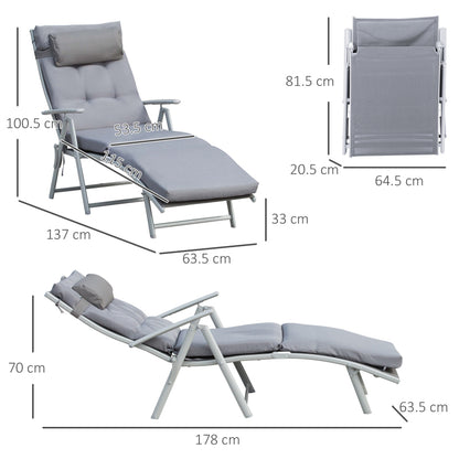Sonnenliege Strandliege Gartenliege klappbar verstellbar mit Kissen, Grau
