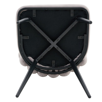 Esszimmerstuhl Samt Hellgrau, Kugelketten-Design, Schwarz-Metallbeine, Modern