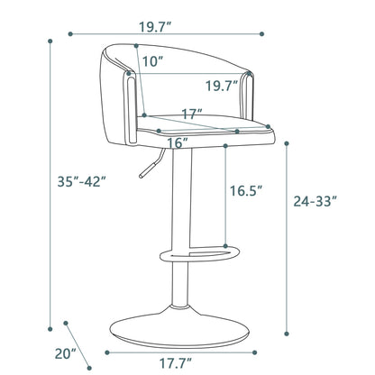 Modern rotatable height adjustable bar stools, modern bar stools for kitchen, bar, and restaurant counters, lift stools with middle backrest and gold footrest (Grau Set of 2)