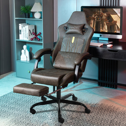 Gaming Stuhl Computerstuhl Ergonomischer Gaming Chair mit Fußstütze Bürostuhl Ergonomischer Computerstuhl mit Lendenwirbelstütze Braun