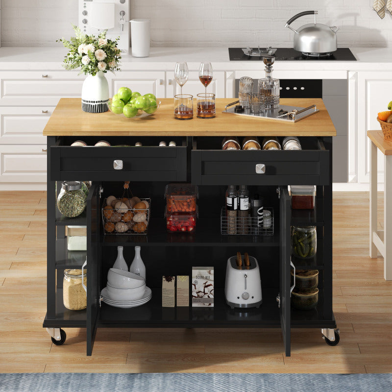 Multifunktionaler Küchenwagen mit klappbarer Arbeitsplatte, 120×65 cm erweiterbar, 2 Schubladen, geräumige Aufbewahrung, auf Rollen – Stilvoller Servierwagen für Küche, Esszimmer & Wohnzimmer