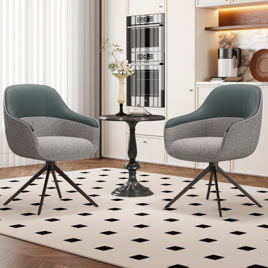 2 Drehbare Stühle mit Kunstleder-Stoff-Kombination, perfekt für Küche und Esszimmer, Grau