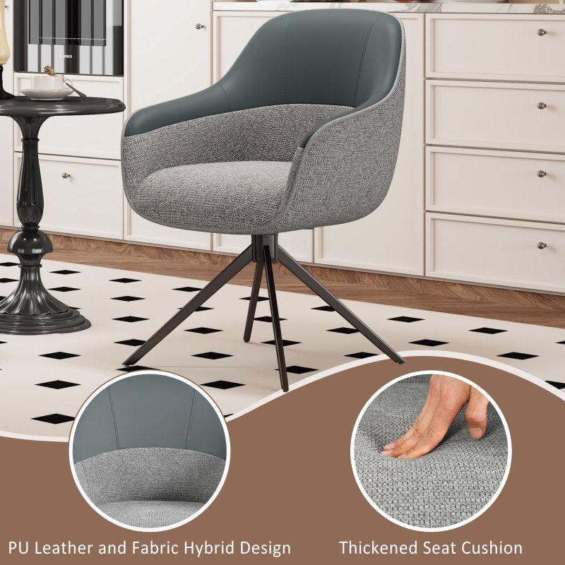 2 Drehbare Stühle mit Kunstleder-Stoff-Kombination, perfekt für Küche und Esszimmer, Grau