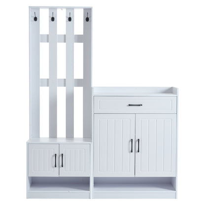 Flurgarderobe Paneel+Schuhschränke, Schuhwechsel-Set, weiß Garderoben-Set 140.6 x 32 x 180 cm