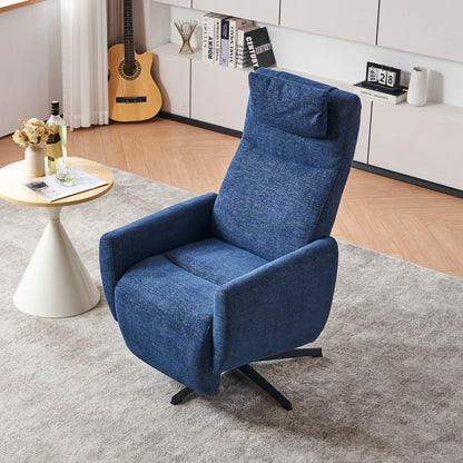 Bequemer Relaxsessel mit Liegefunktion – Chenille Fernsehsessel mit Fußstütze, drehbarer Stillsessel & Loungesessel für Wohnzimmer, modernes Sofa, Blau
