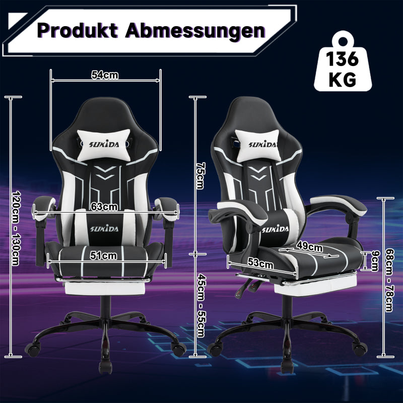 Gaming Stuhl Computerstuhl Ergonomischer Gaming Chair mit Fußstütze Bürostuhl Ergonomischer Computerstuhl mit Lendenwirbelstütze