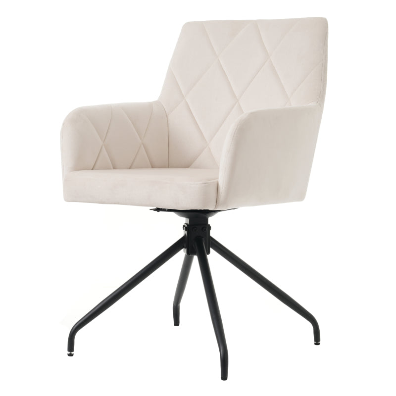 2er Set 360° Drehbarer Esszimmerstühle mit Rautenmuster, Samt,Beige