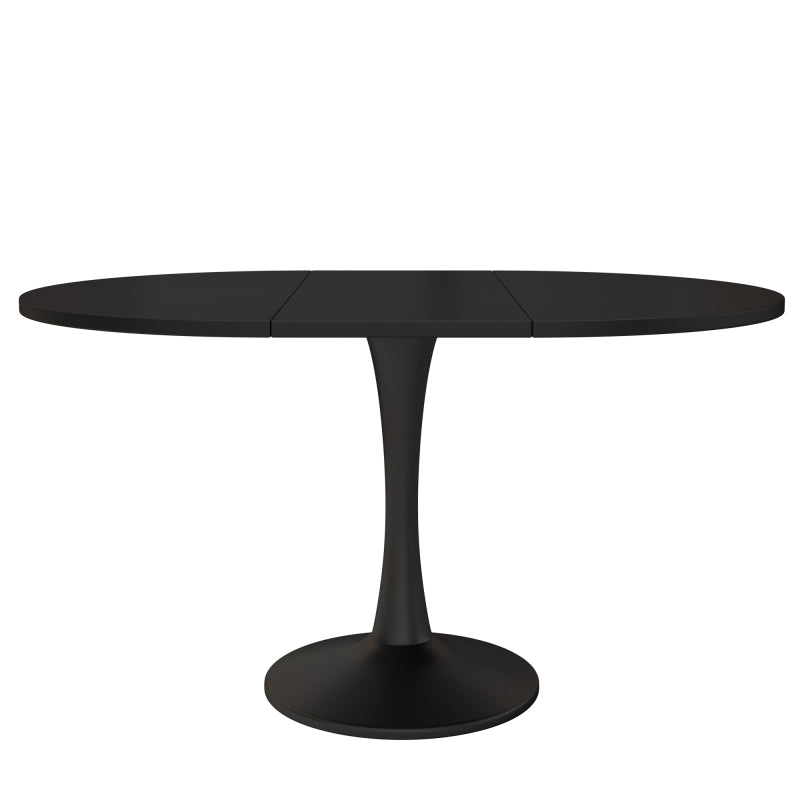 Ausziehbarer Esstisch, ovaler Esstisch, Länge 100/140 x Breite 100 x Höhe 75 cm, Schwarz