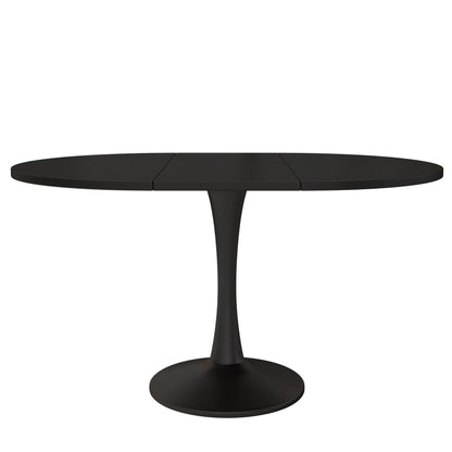 Ausziehbarer Esstisch, ovaler Esstisch, Länge 100/140 x Breite 100 x Höhe 75 cm, Schwarz