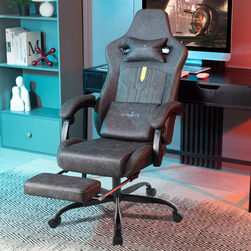 Gaming Stuhl Computerstuhl Ergonomischer Gaming Chair mit Fußstütze Bürostuhl Ergonomischer Computerstuhl mit Lendenwirbelstütze Grey