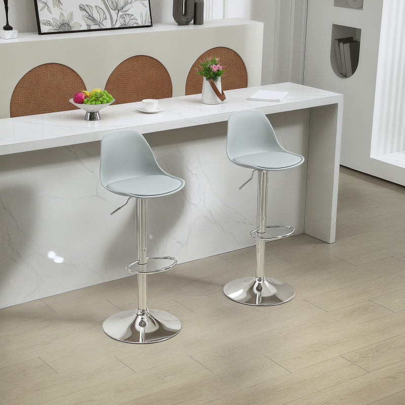 Barhocker 2er Set, Gepolstert Barstuhl mit Stahlgestell, Lehne, Höhenverstellbar Küchenstühle mit Fußstütze 360° Drehbar, Grau