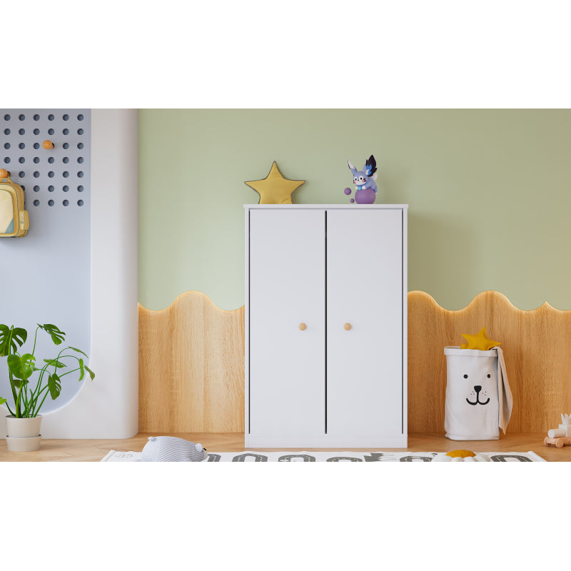 Kleiner Kleiderschrank mit Stange, 2-türiger Kleiderschrank, Schlafzimmer, Wohnzimmer, Kinderkleiderschrank, MDF, Weiß