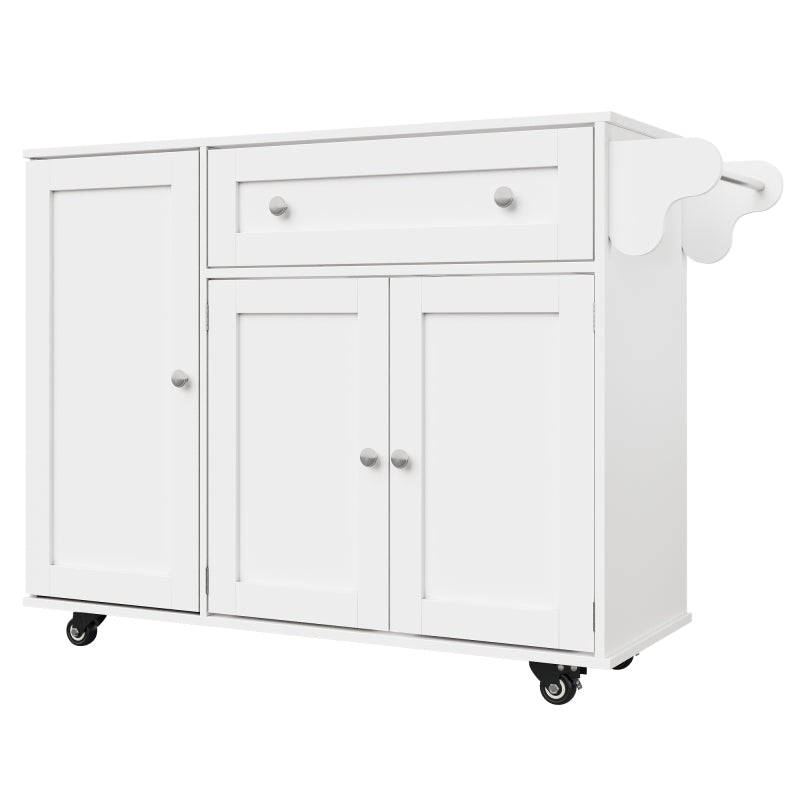 Küchenwagen, herausnehmbarer Speisewagen mit klappbarer Tischplatte, Schranktür mit Snack-Regal, verstellbare Trennwände, 1 Schublade, 4 Räder (2 feststellbar), weiß (105,5*40-60*83cm)