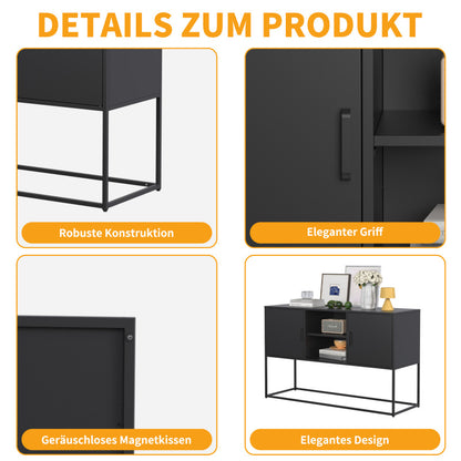 Schwarzer Metall-Akzent-Schrank, Sideboard-Buffet und Aufbewahrungs-Schrank-Safe, Robuster Metallbau mit stilvollem Schwarz, H 75 cm × B 120 cm × T 40 cm