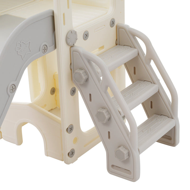 8 in 1 Kinderrutsche Kletterspielzeug, Multifunktionsrutsche mit 2 Rutschen, freistehende Rutsche, Klettern, Bohrspiel, Stauraum, Spielkorridor, Basketballkorb, Lasso-Spiel, Teleskop. Hergestellt aus
