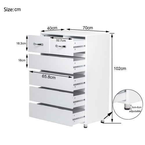 Beistelltisch mit sechs Schubladen, weiß