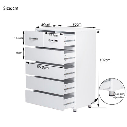 Beistelltisch mit sechs Schubladen, weiß