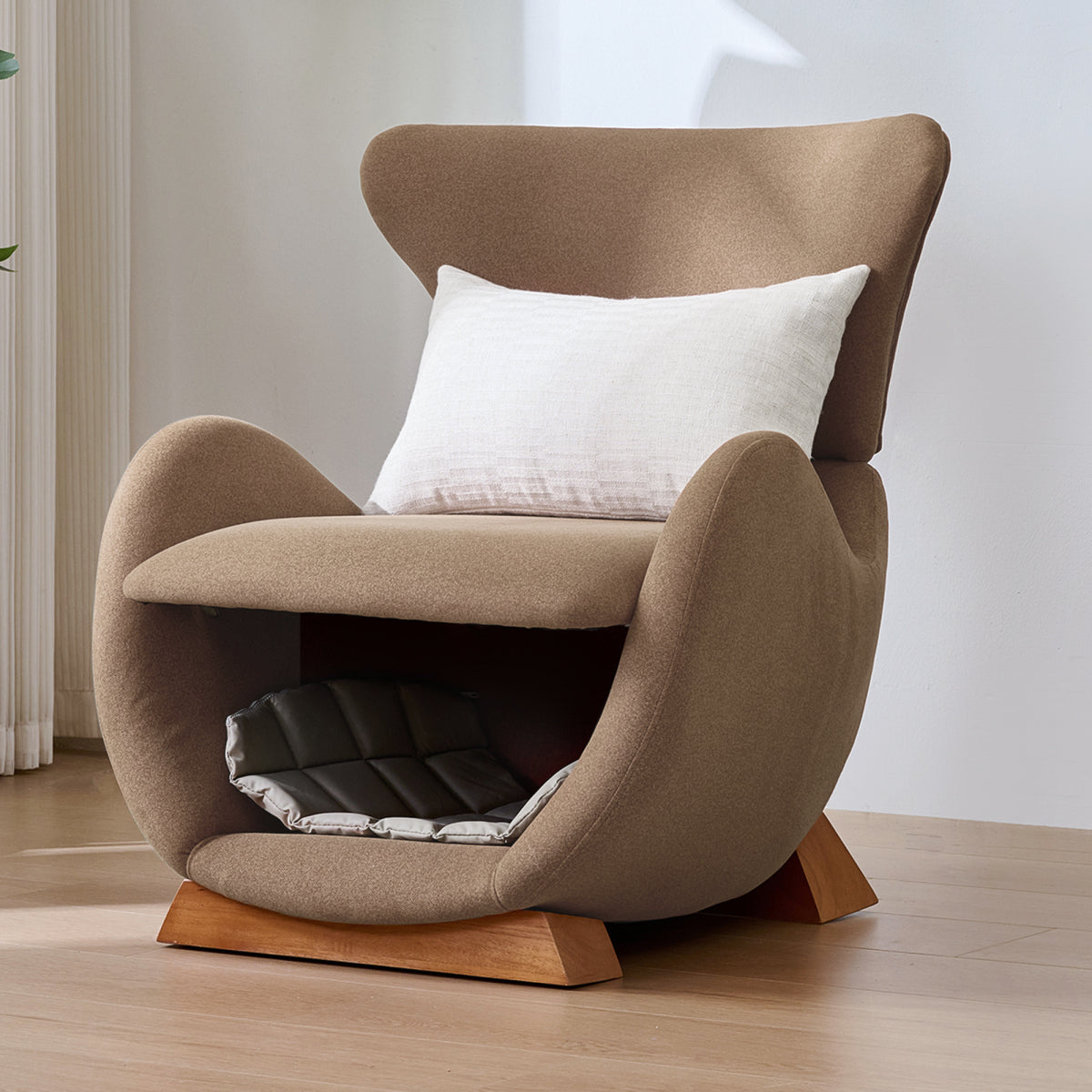 Designer-Loungesessel im Walhai-Look – Haustierfreundliches Einzelsofa mit Katzenhöhle, kratzfester Stoff, moderner Fernsehsessel, Braun