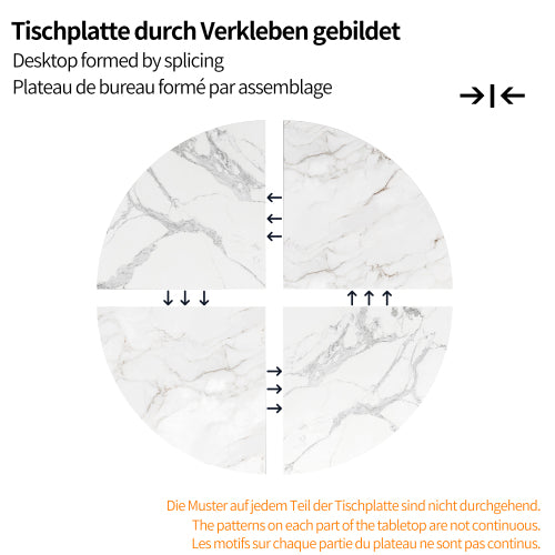 Esstisch-Set (5-teilig), Esstisch-Set mit 4 Stühlen, Modernes Küchen-Esstisch-Set, Runder Küchentisch mit Durchmesser 100 cm, Schwarze Metallbeine, MDF-Marmor-Tischplatte, Graue Samt-Esszimmerstühle