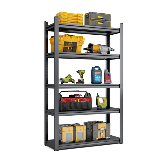 H198cm Schwerlastregal 5 Ebenen – Metall Lagerregal 650kg Tragkraft, Höhenverstellbares Industrieregal für Garage, Keller & Werkstatt, Schwarz, H198cm × B120cm × T45.7cm