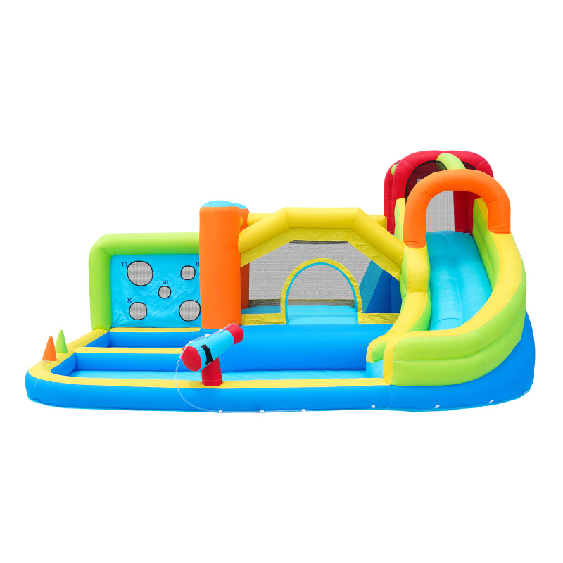 [Ganzjähriger Spielspaß] Hüpfburg mit Gebläse Multifunktionaler Wasserpark+Trampolinpark für Kinder, Inklusive 450W-Gebläse
