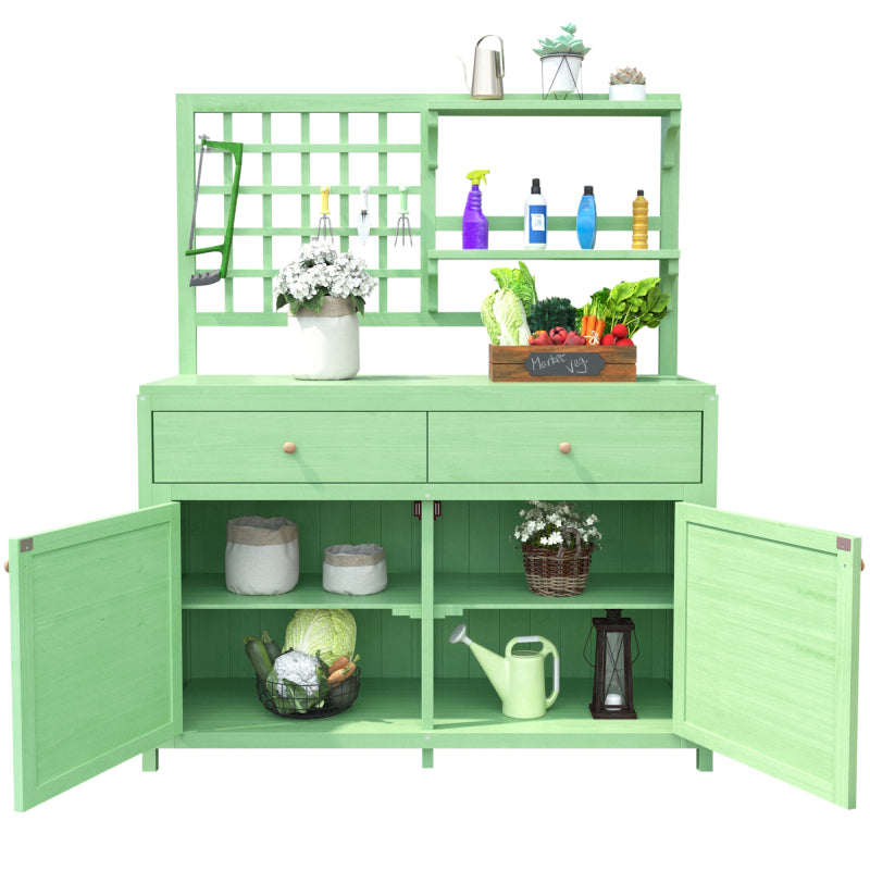 Holz Gartenschrank,Gartenschrank mit Regalen  Outdoor Schrank, Gartenschrank Geräteschuppen Terrassenschrank, Balkonschrank, Gerätehaus, Garten Möbel, Grün