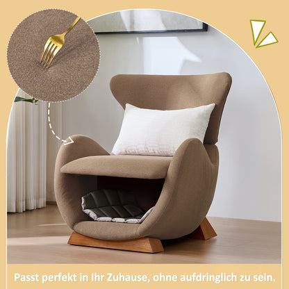 Designer-Loungesessel im Walhai-Look – Haustierfreundliches Einzelsofa mit Katzenhöhle, kratzfester Stoff, moderner Fernsehsessel, Braun