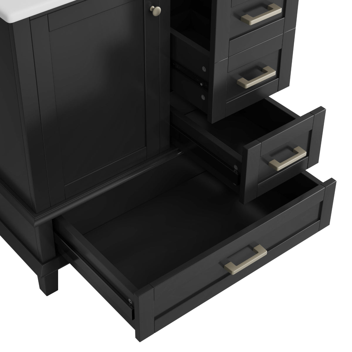 Badezimmerschrank 73x45,5x83,5 cm mit Keramikwaschbecken, 3 Soft-Close-Schubladen, Türregal, verstellbarem Fach, Schwarz