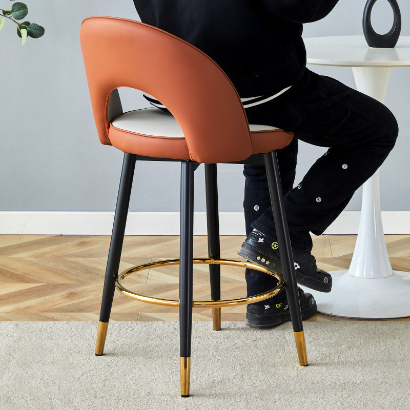 360° drehbarer Barstuhl. Hellgraue und braune Plätze Kissen, PU-Material, bequeme Padded Bar Stuhl, Eine Box von 2 Packungen.