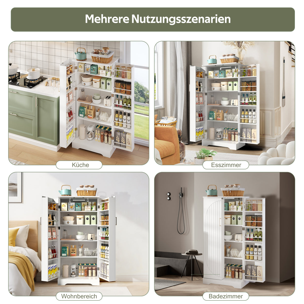 Hochschrank Weiß (60x128x35 cm), Küchenschrank mit LED-Sensorlicht