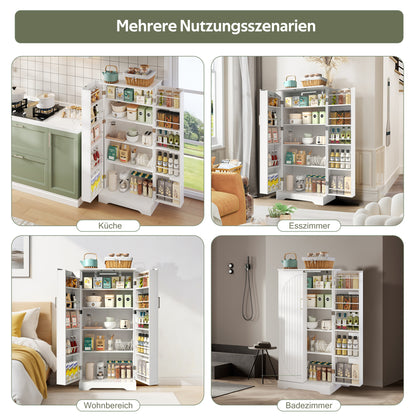 Hochschrank Weiß (60x128x35 cm), Küchenschrank mit LED-Sensorlicht