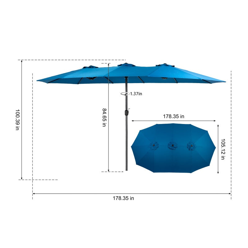 14.8 Ft Double Sided Outdoor Umbrella Rectangular Large with Crank (Dark blue)(No Base)