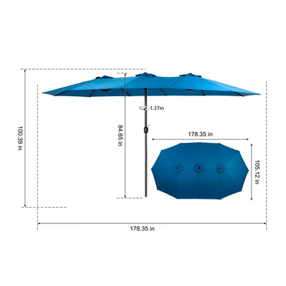 14.8 Ft Double Sided Outdoor Umbrella Rectangular Large with Crank (Dark blue)(No Base)